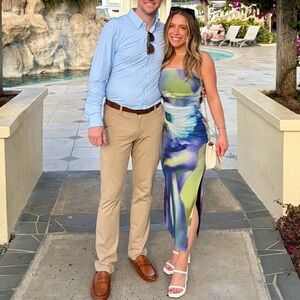 Blue floral midi dress